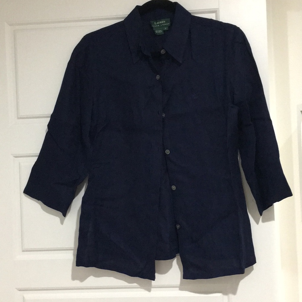 Navy linen Ralph Lauren 3/4 length button down